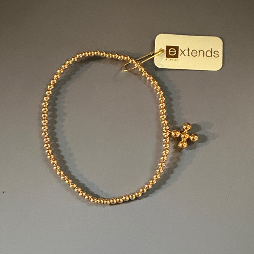 Extends Gold Beaded Bracelet with Cross Charm